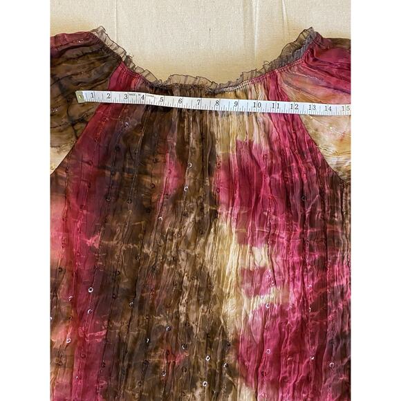 Festival Blouse Womens Medium Chiffon Sequin Ombre Pullover Boho Top - Picture 8 of 8